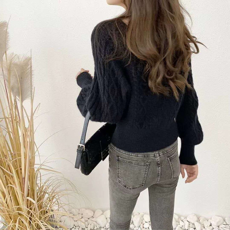 

QNPQYX Casual Knitted Sweater Women Pullovers Autumn Winter Soft Thick Warm Wool Jumper Female All-Match Square Collar Sweaters, Beige