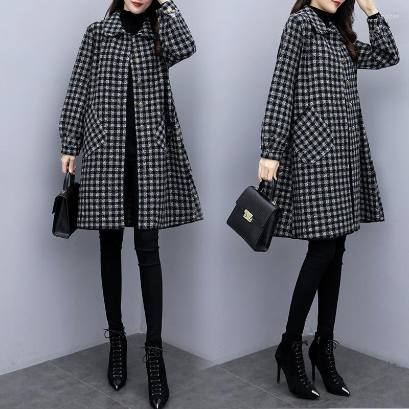 

Women's Trench Coats 2022 Fashion Spring Autumn Windbreaker Outerwear Women's Coat Mid-Length Casaco Feminino Female Plaid Woolen 4XL, Black