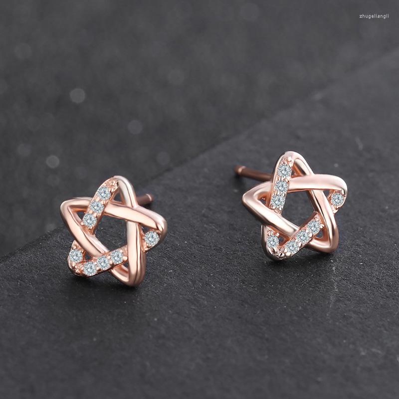 

Backs Earrings SA SILVERAGE S925 Pure Silver Pentameron Star Zircon Rose Gold Color Korean Jewelry