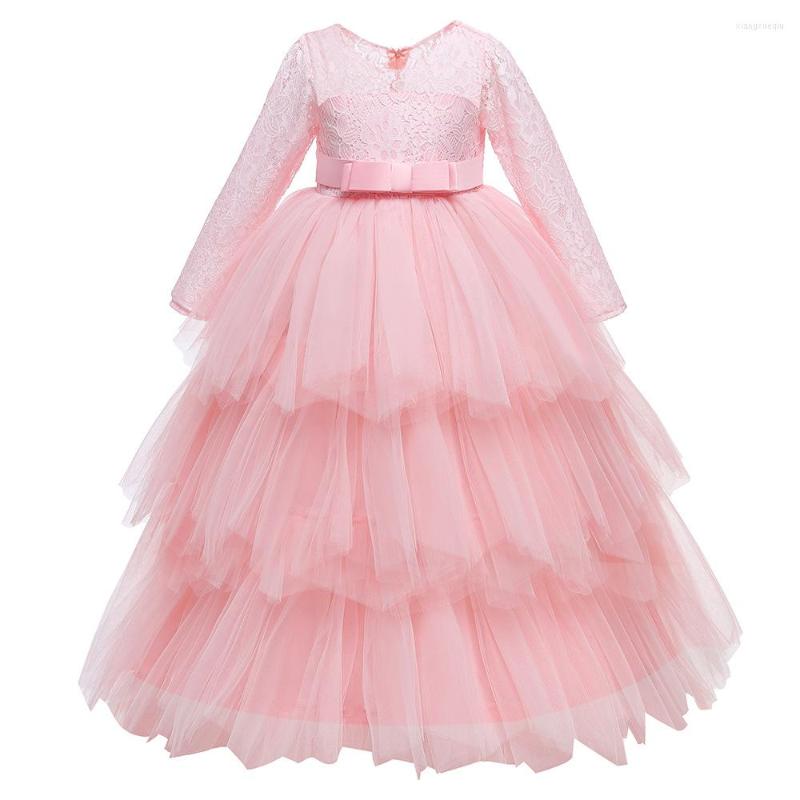 

Girl Dresses Pink Lace Flower Girls Ball Gowns Kids First Communion Dress Princess Long Sleeves Puffy Wedding Pageant, Lp-276-pink