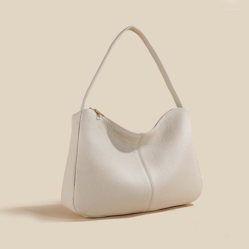 

Evening Bags Women Leather Handbags Women's Bag 2022 Cowhide Armpit Casual Large Capacity Soft Shoulder, Creamy-white