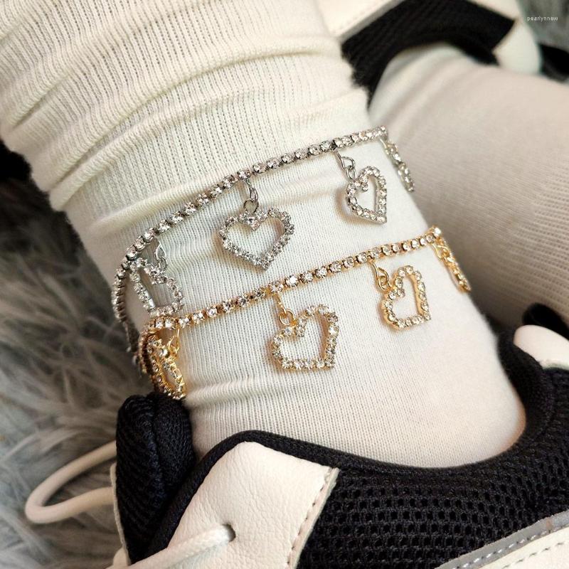 

Anklets Boho Cute Crystal Heart Tennis Anklet For Women Gold Silver Color Rhinestone Love Ankle Chain Bracelet Beach Foot Jewelry