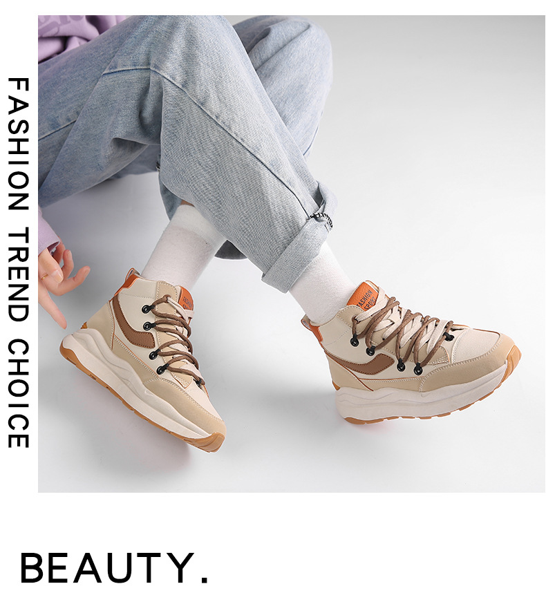 

Korean Versatile Christmas High top Father's Shoes Girl 2022 Winter New Single Shoes Student Thick soled Sneakers, Black