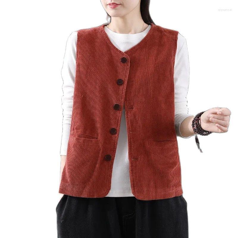 

Women's Vests Corduroy Vest Female Fashion Short Sleeveless Women's Casual Jacket Tops 2022 Retro Solid Color Spring Autumn Waistcoat, Khaki