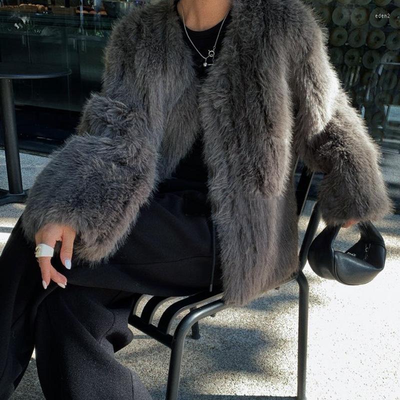 

Women' Fur V-neck Fluffy Silky Hairy Autumn And Winter Coat Female, White