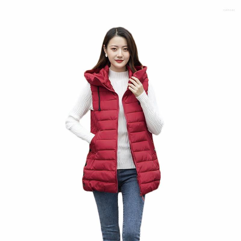 

Women's Vests 2022 Autumn And Winter Mid-Length Down Padded Cotton Clothes Women's Casual Waistcoat With Hood Zipper Outwear Y707, Black