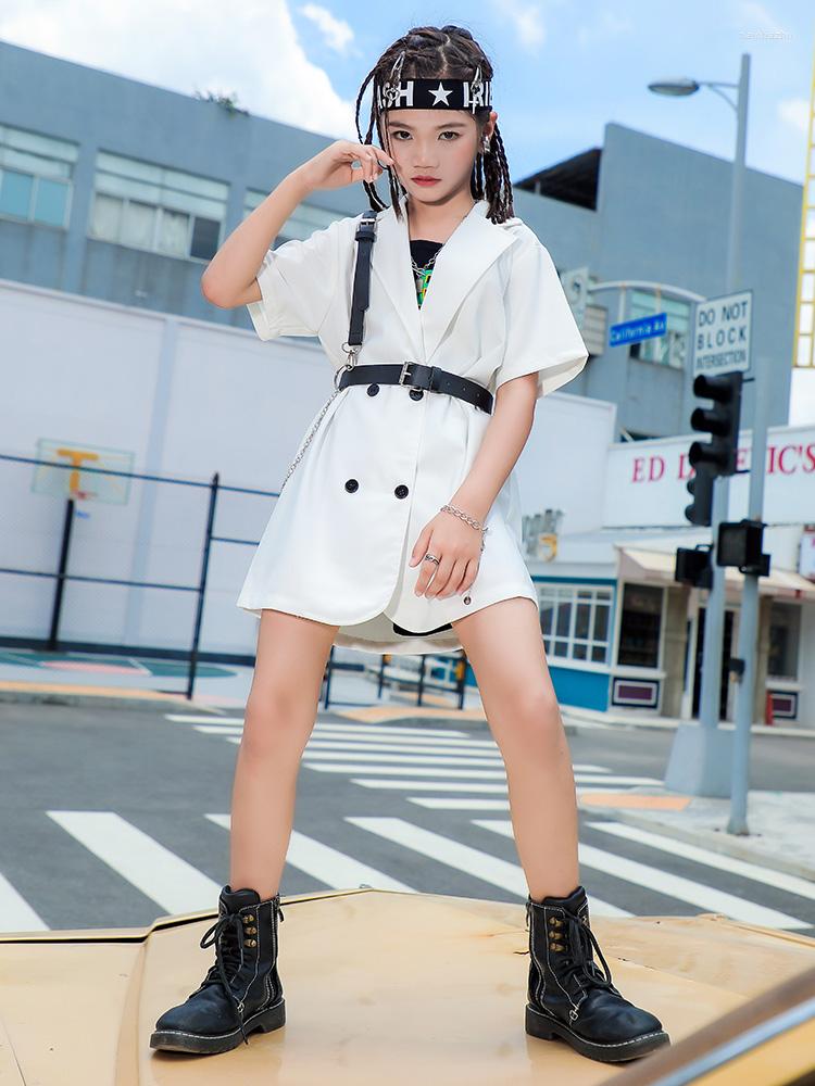

Stage Wear Girls' Modern Jazz Dance Clothes Kids Street Suit Black White Short Sleeves Summer Hip Hop Costume Concert Outfits, Shorts