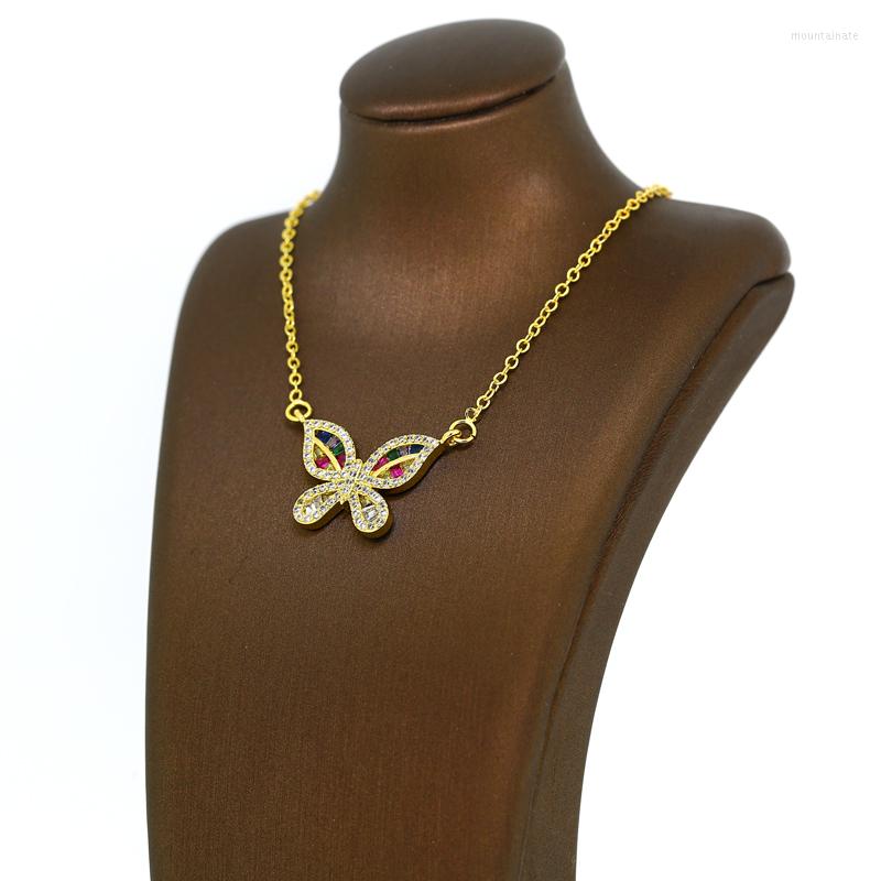 

Pendant Necklaces 3 PCS Tiny Crystal Butterfly Necklace For Women Gold Chain Rainbow Cubic Zirconia Copper Jewelry Gift 2022