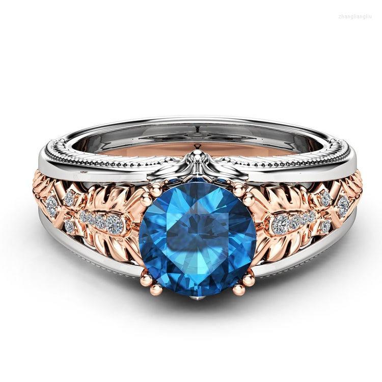 

Wedding Rings Exquisite Princess Ring Oval Blue Zircon Transparent Noble Engagement Party Ladies Fashion Double Color Jewelry Wholesale