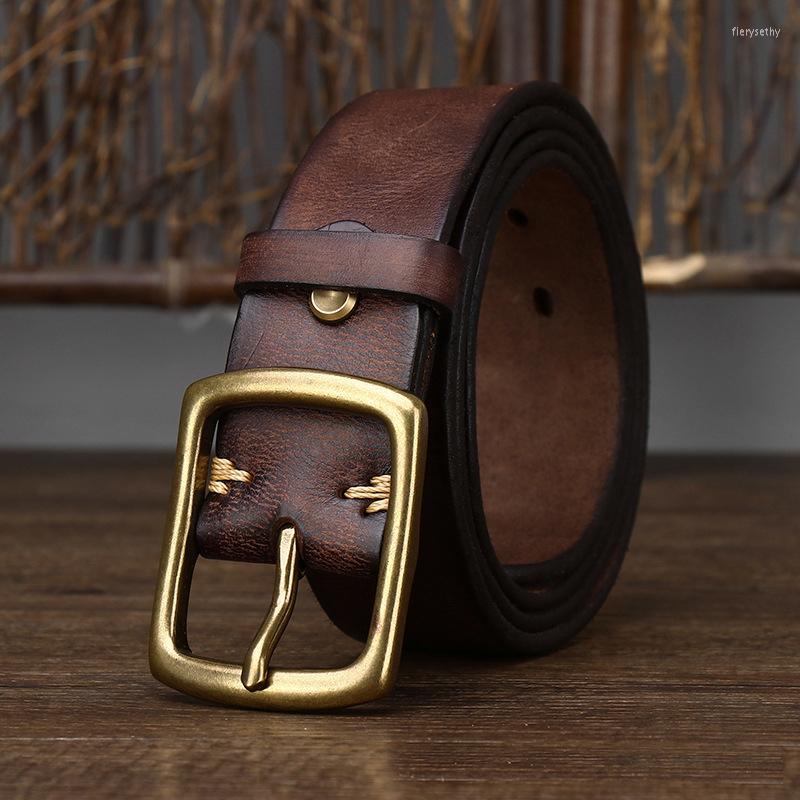 

Belts 3.8CM Copper Buckle Men Brand Cowskin Genuine Leather For Full Grain Strap High Quality Vintage, Black