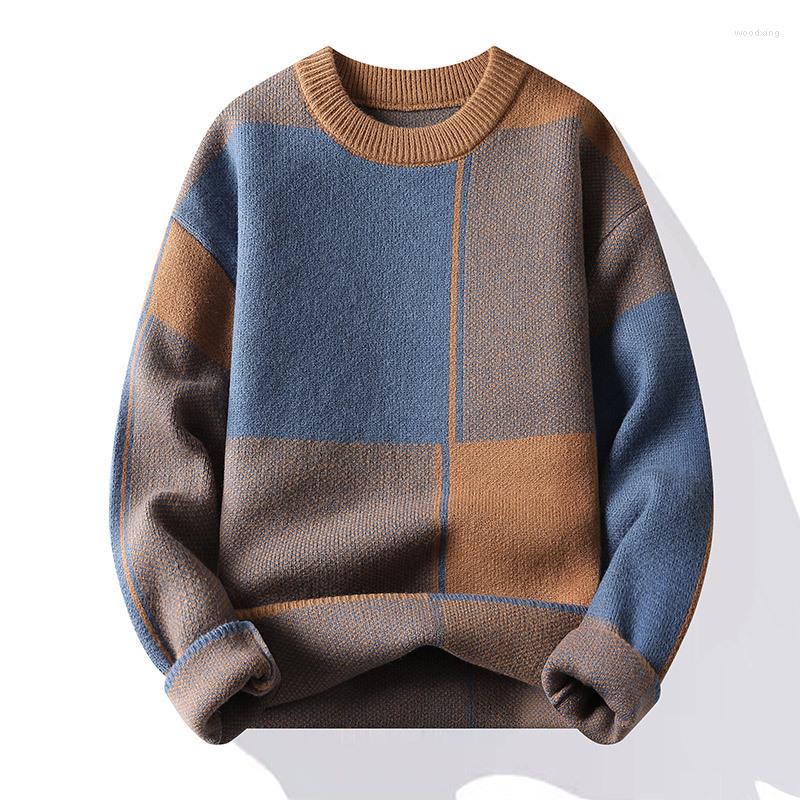 

Men's Sweaters 6812 Winter Fashion Men's Sweater Japan Style Plaid Patchwork Long Sleeve High Quality Classic Knitwear Thick Warm, 6812 black