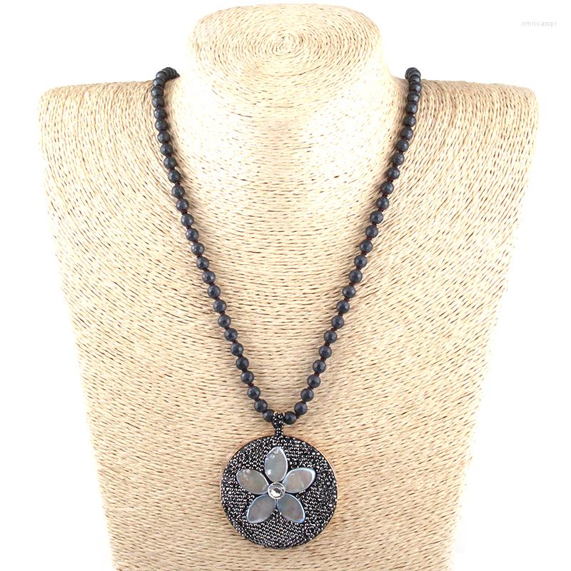 

Pendant Necklaces Fashion Bohemian Tribal Jewelry 6mm Hematite Stones Knotted Stone Circle Pearl Retro
