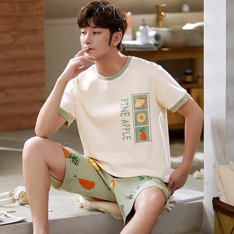 

Men's Sleepwear Summer Cartoon Mens Pajamas Casual Short Tops Lattice Pants Sets Pyjamas Plaid Men Pijamas Homewear Fashion 221206, M34