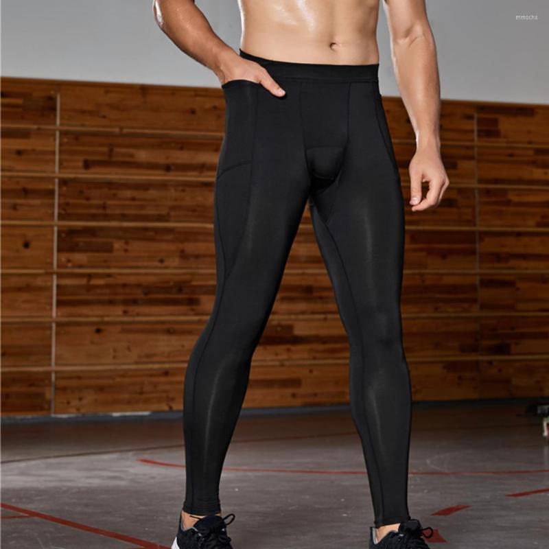 

Men's Pants Simple Sports Trousers Pockets High Elastic Men Bodycon Thin Gym Leggings, Black