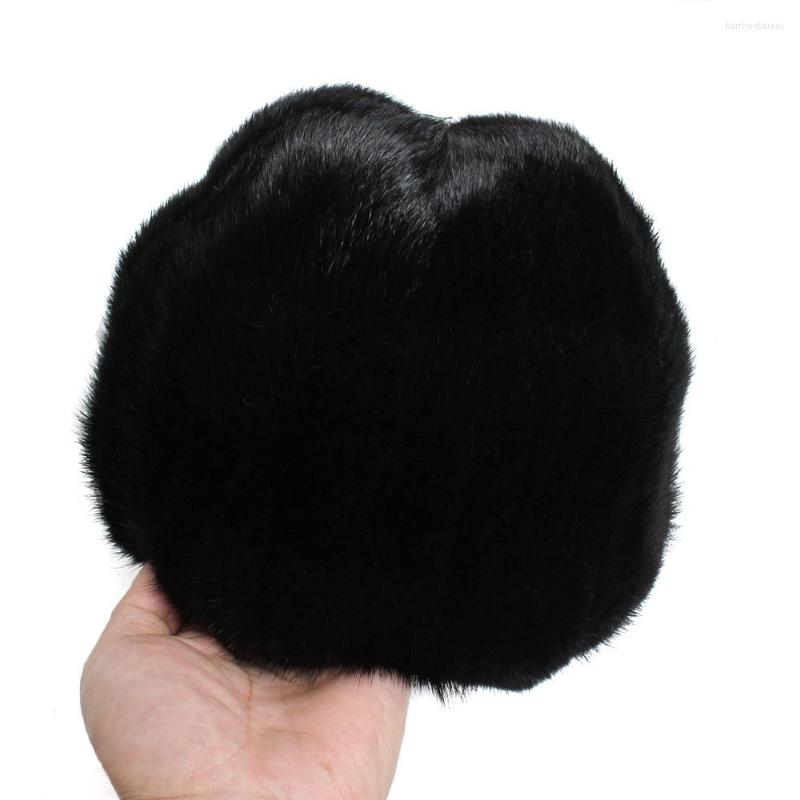 

Berets Winter Luxury Genuine Hat Men Outdoor Warm Natural Real Beanies Casual Authentic Caps Fashion, Black