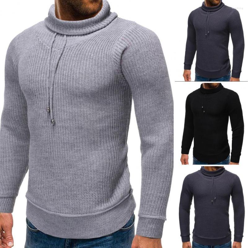 

Men's Sweaters Men Winter Sweater Elastic Piled Neck Male Pullover Solid Color Long Sleeves Autumn Drawstring Spring, Black