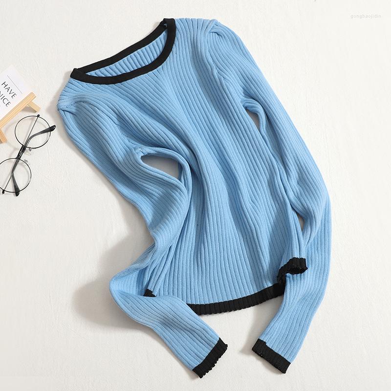

Women's Sweaters Hikigawa Chic Fashion Women Top Contrast Color Thin Knit Bottoming Shirts Autumn Versatile Slim Fit Inner Pullover Sweater, Black