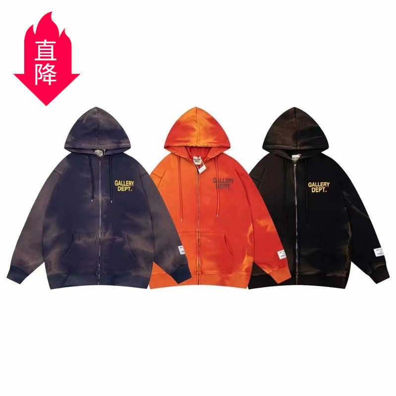 

Washing Galleries 2022 Designer Denim Coat Jackets Jacket Dept Trendy Fashion Brand Galleryes Water Print Used Cardigan Zipper Hooded Sweater 7KW2, Orange-red