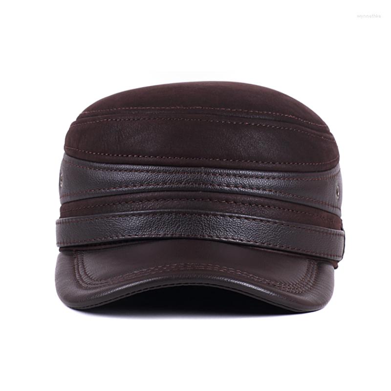 

Berets High Quality Genuine Leather Man Woman Autumn Winter Warm Trend Military Hats First Layer Real Cowhide Flat Cap Couple Hat, Black