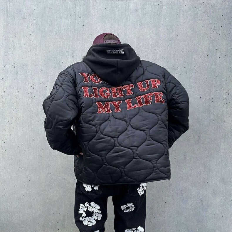 

Winter Designer Jackets Couple Trendy Galleryes Korean Print Denim Talk Coat Galleries Men Dept Same Cotton Fashion 8IG0, Kkkkkk cotton suit black