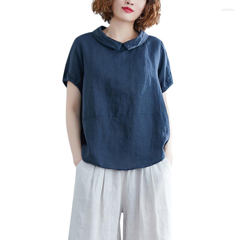 

Women's Blouses Oversized Loose Cotton Linen Women Blouse 2022 Summer Turn-Down Collar Solid Female Pulls Tops Tees, Yellow