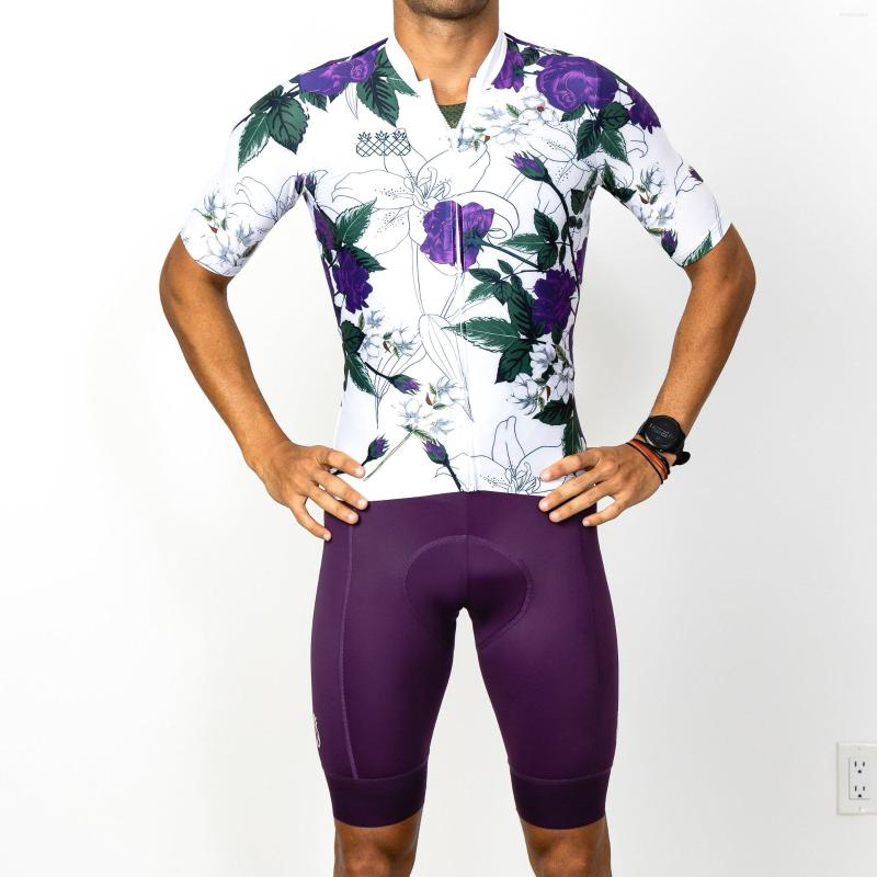 

Racing Sets 2022 Tres Pinas Men Cycling Suit 3 Pineapples Summer Short-Sleeved Purple Flower Tights Bib Shorts Pro Team Road Bike Clothing, Sets 12