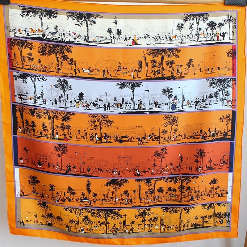 

Scarves High-end Elegant Women's Exquisite Street View Print Quality Twill Silk Hand-rolled Edge Versatile Square Scarf Shawls