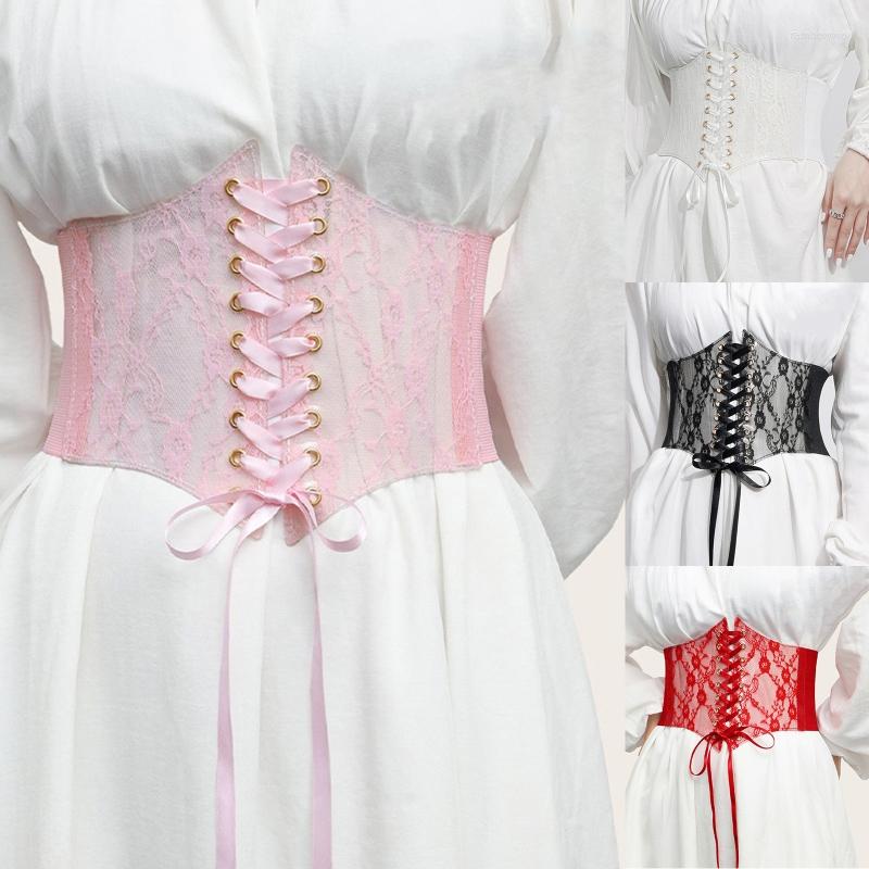 

Belts Corset With Lace Floral Pattern Cummerbunds Strap For Women Banquet Elastic Tight High Waist Slimming Body Belt, Red
