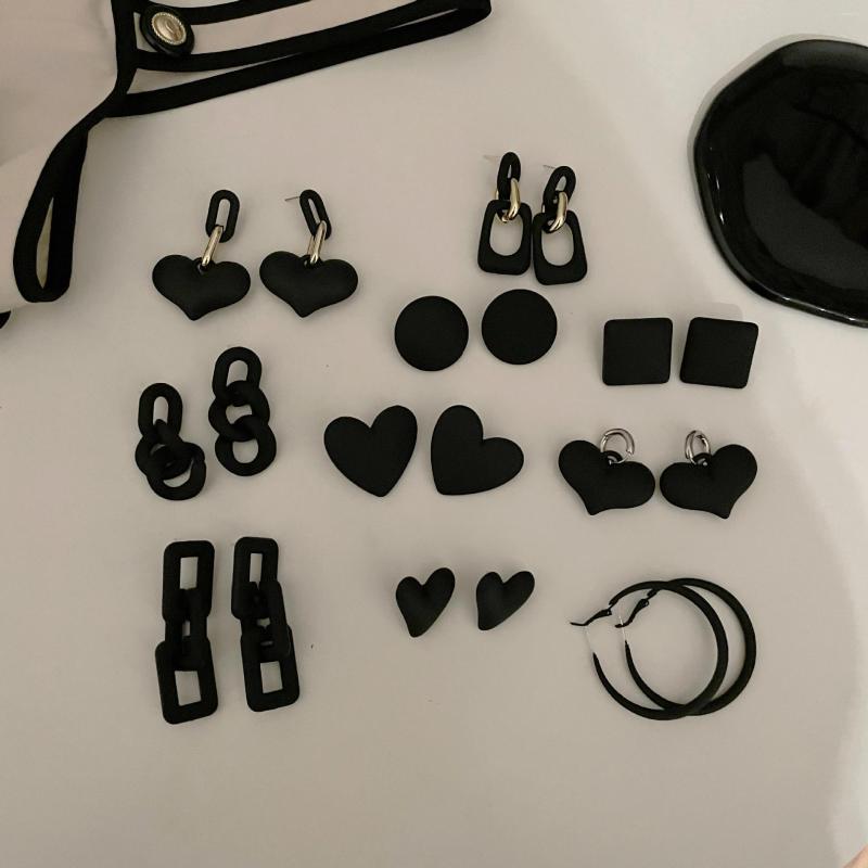 

Dangle Earrings MENGJIQIAO 2022 Fashion Geometric Black Matte Heart Drop For Women Trendy Sqaure Brincos Pendientes Party Jewelry
