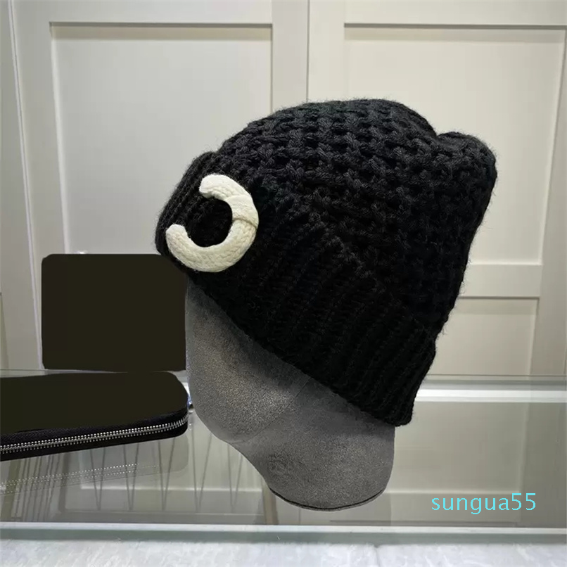

Beanie/Skull Caps Knitted Designer Hat Elastic Womens Fitted Hats Woolen, Black