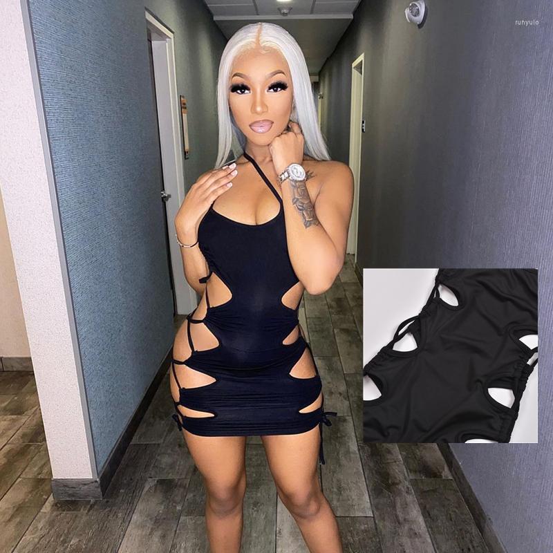 

Casual Dresses SKMY2022Spring And Summer Product Style Women' Sexy Sleeveless Suspender Dress Hollow Bag Hip Party Club One-Step, Black
