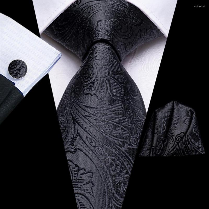 

Bow Ties Paisley Classic Black 2022 Fashion Brand For Men Wedding Party Necktie Set Handkerchief Cufflinks Gift Wholesale Hi-Tie