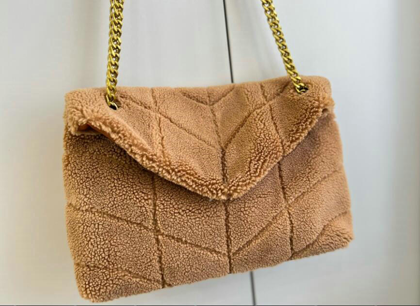 

Wool cloth loulou bags handbag qualited cashmere shoulder bag women messenger luxury designer gold Chain fashion hasp cross body Handbags wallets flap totes purse, Beige