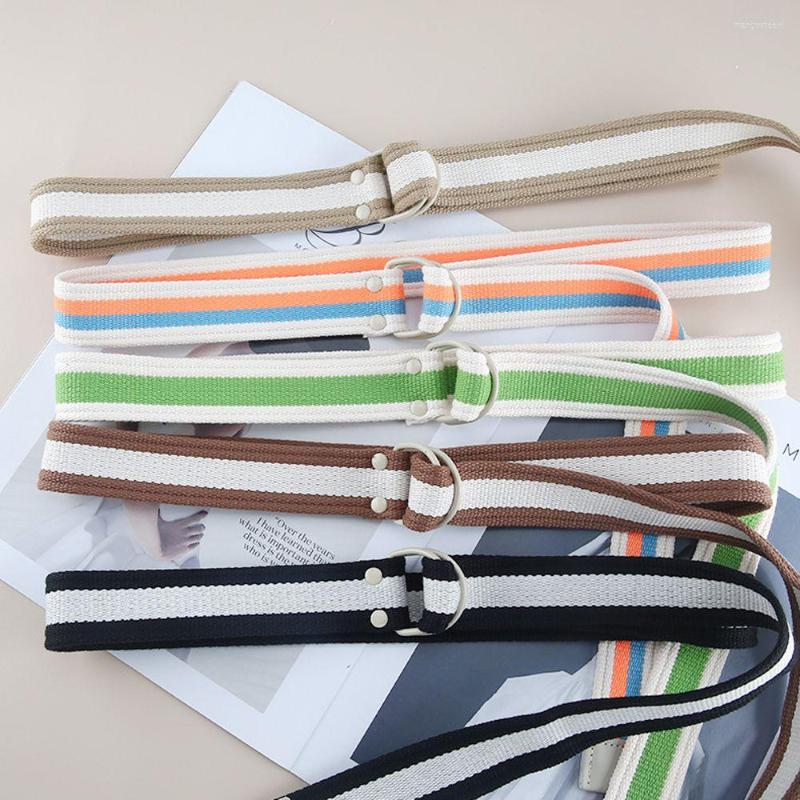 

Belts Korean Style Strip Color Canvas Waist Belt Student All-match Band On Pants Double Buckle Casual, Black
