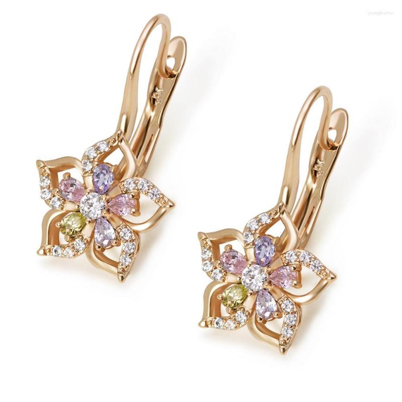 

Hoop Earrings MxGxFam Light Multicolor Flowers For Women Gold Color 18 K Fashion Jewelry