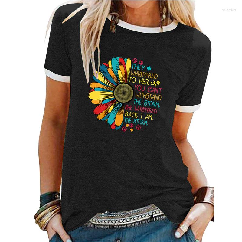 

Women' T Shirts Summer Women Shirt Versatile Cotton Sunflower Print Short Sleeve Contrast Colors Casual O-Neck Harajuku Graphic Tee Tops, Black