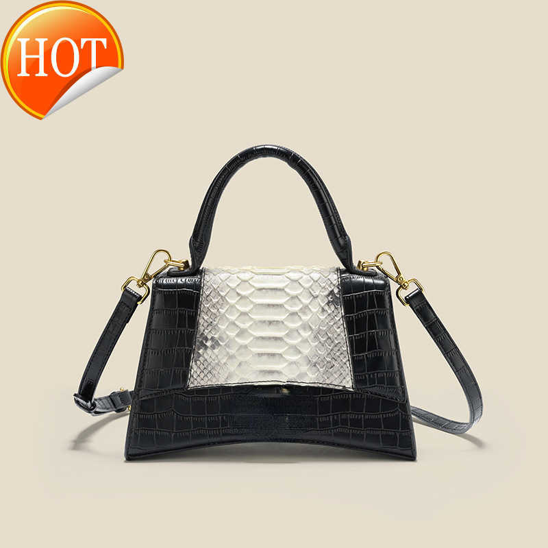 

Women's Luxury Designers Handbags 2023 New Fashion Alligator Print Small Square Bag Portable Handheld Hourglass Single Shoulder Crossbody Bags Factory Direct Sale, Black with white