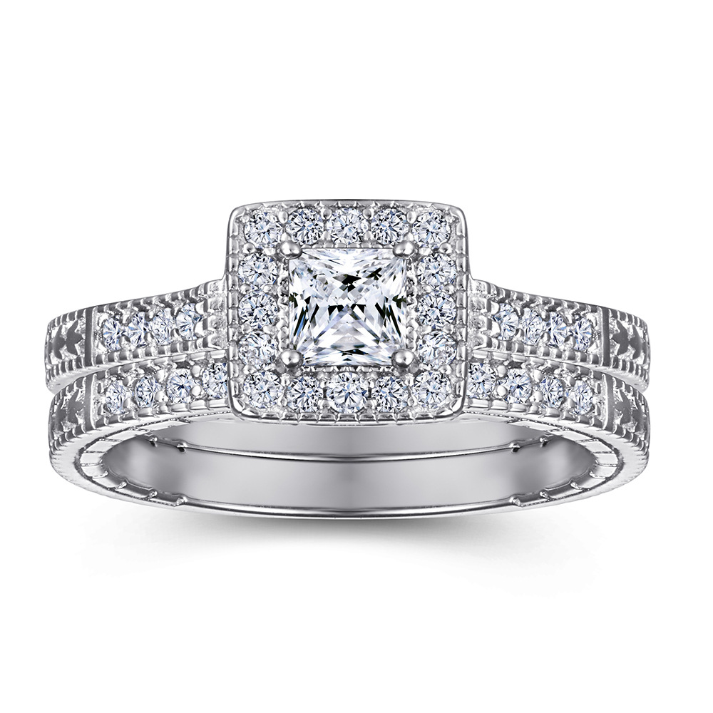 

Wedding Accessories Pure Silver Engagement Rings 2PCS/Set Fadeless Couple Diamonds Birdal Ring Proposal Ring No Fading Ladies Jewelry TL-032