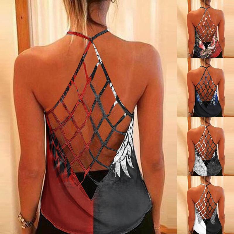 

Women's Tanks Ropa Mujer 2022 Summer Tops For Women Sexy Criss Cross Back Tank Halter Loose Hollow Out Camisole Shirt T Shirts Vest Tunic, Navy