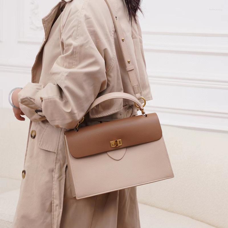 

Evening Bags Korean Genuine Quality Hand Women's 2023 Leisure Shoulder High Sense Messenger Small Square Cow Leather Bag, Milk apricot color