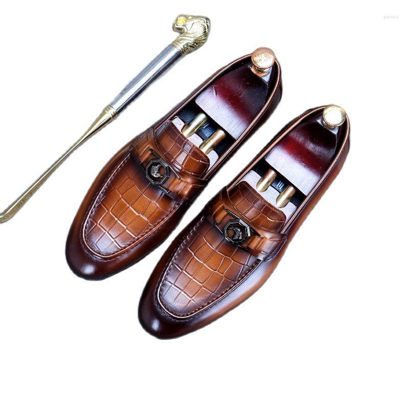 

Dress Shoes Tsutsu Leather Summer Style Alligator Men's Round Head Breathable Soft Sole Business Casual, Black