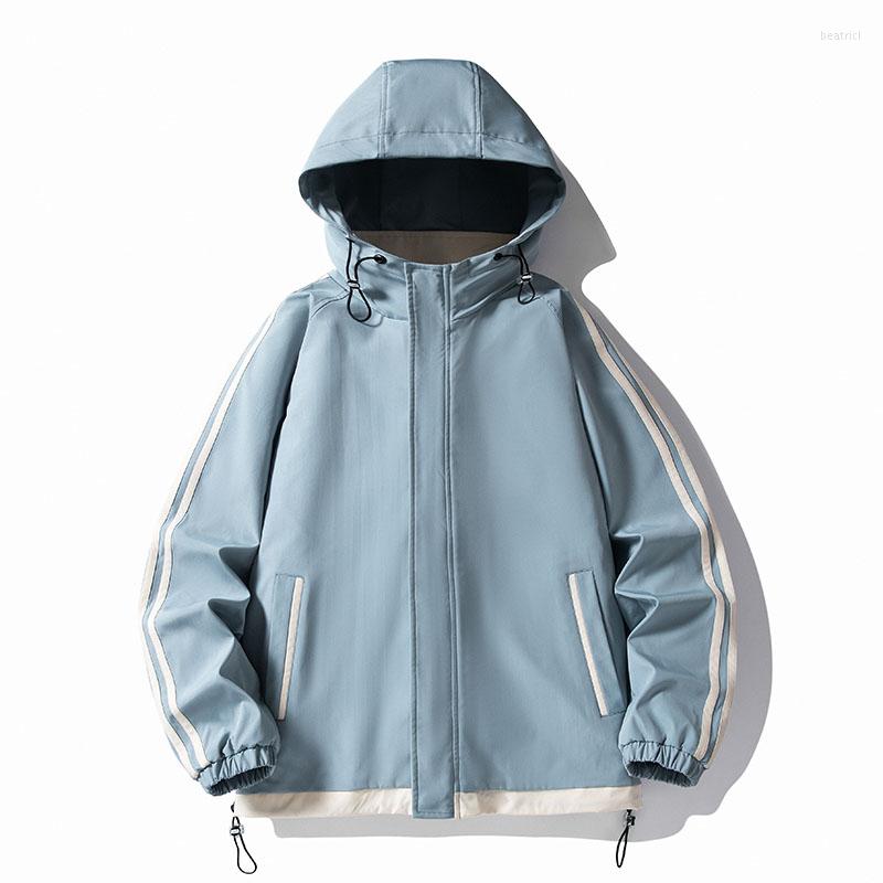 

Men's Jackets Autumn Oversize Jacket With Hood Men Vintage Zip Up Windbreaker Fashion Causal Street Stripe Coat Clothing Tops Male Plus Size, Black
