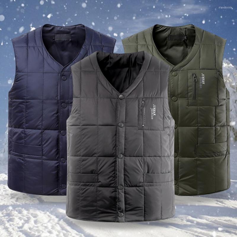 

Men's Vests Men Winter Vest Sleeveless Cotton Coat Single-breasted Pockets Male Waistcoat Solid Color Zipper V Neck Padded, Army green