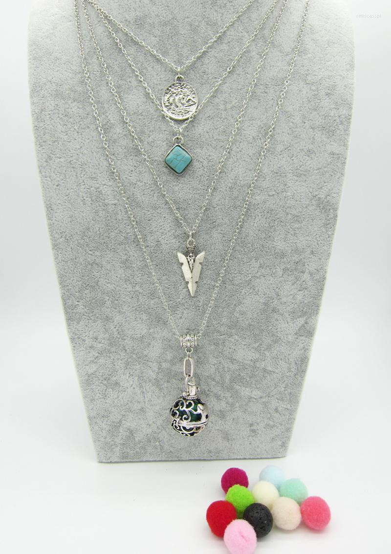 

Pendant Necklaces 2022 Antique Silver Chain Layered With Turq Bead Alloy Charms And Elephant Locket Jingle Speaking Tribal Ethnic Necklace