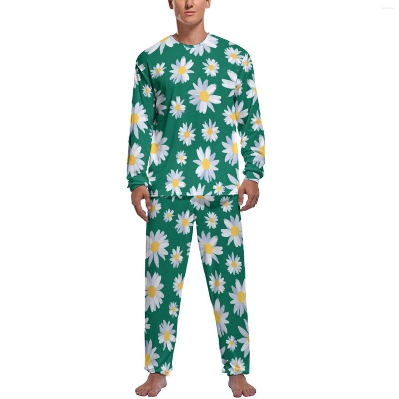 

Men' Sleepwear Flower Botanical Pajamas Long-Sleeve Classy White Daisy 2 Pieces Aesthetic Pajama Sets Autumn Man Graphic Fashion, Style-5