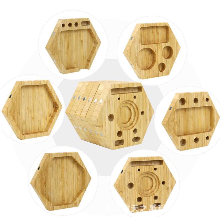 

Hookahs Wooden hexagon rolling tray Creative magnetic suction removable operating tray portable tobacco smoking tool
