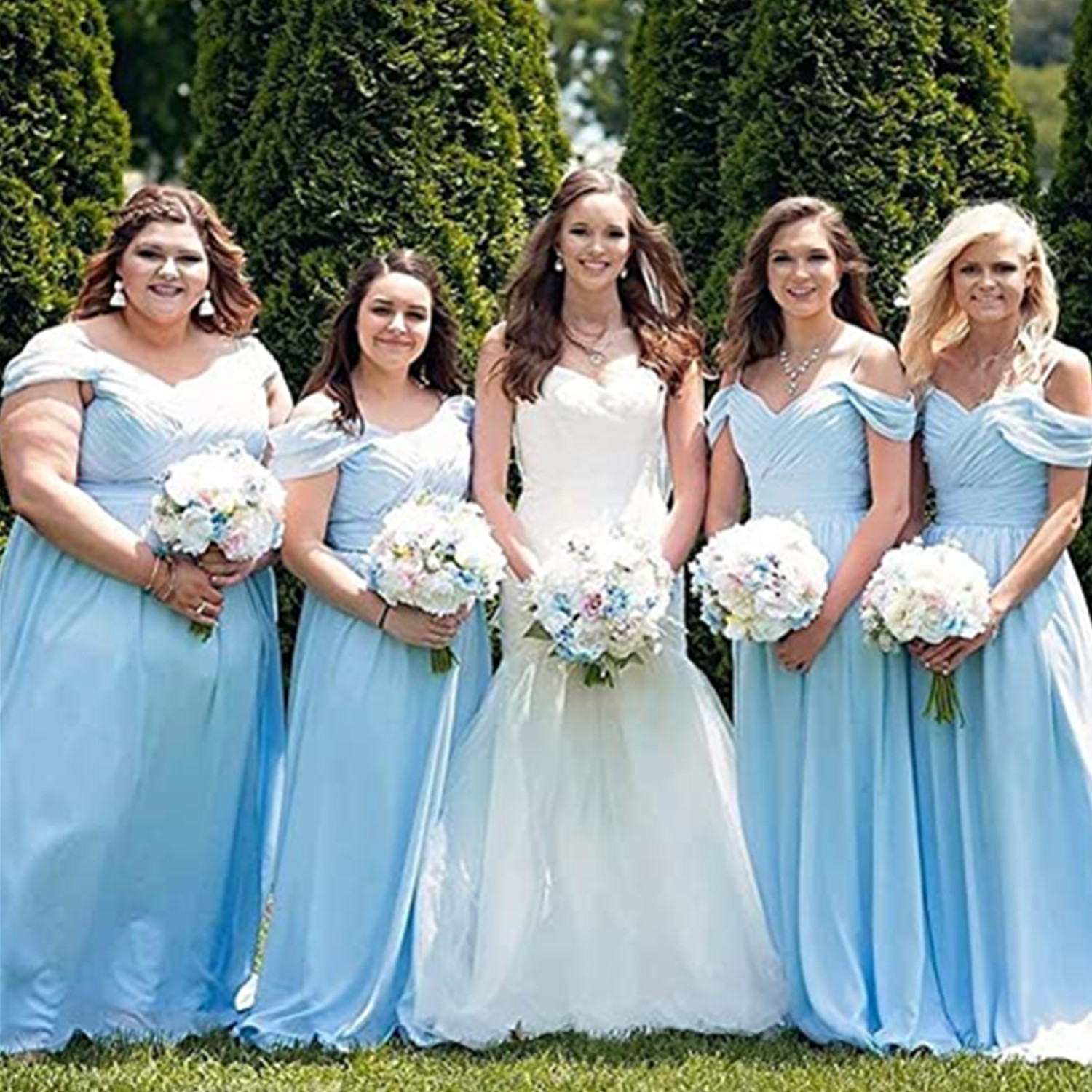 

Chiffon A Line Bridesmaid Dresses Sexy Off Shoulder Neck With Straps Maid Of Honor Gowns Plus Size Pleats Simple Boho Wedding Guest Prom Party Dress