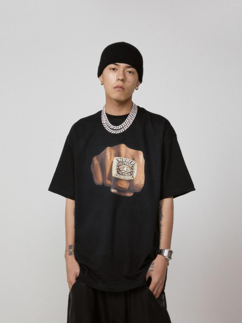 

Men' T Shirts Spring/Summer Ring Printed Short Sleeve T-shirt American Street Loose Half Men Clothing, White