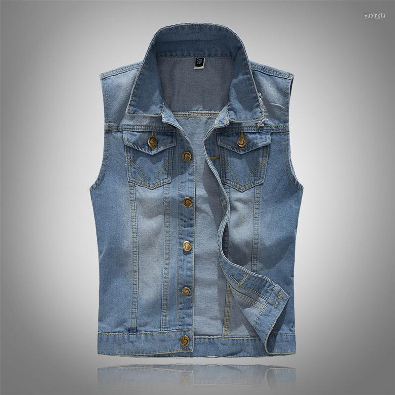 

Men's Vests 2022 Men's Sleeveless Cotton Denim Vest Male Fashion Spring Autumn 80s Vintage Jackets Hole Jeans Brand Top Waistcoat 5XL, Blue