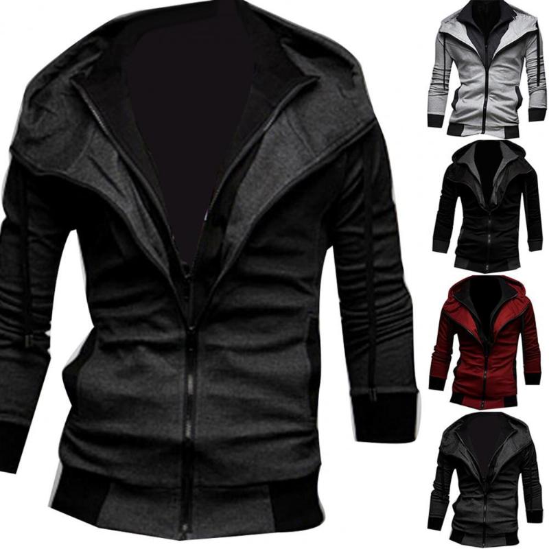 

Men's Jackets Useful Pullover Outwear Color Block Hooded Jacket With Pocket Men Warm Coat Casual Delicate, Red